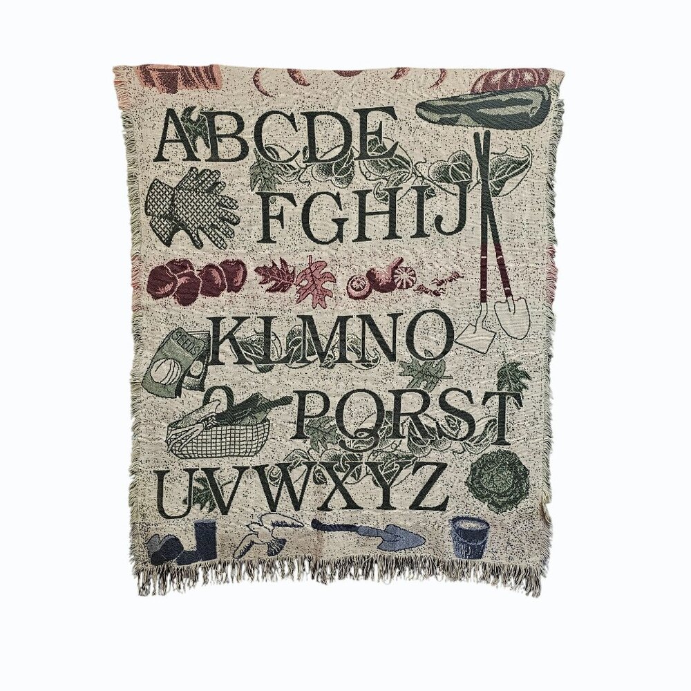 ABCs Of Gardening Throw Blanket 44”x56” Afghan Alphabet Tapestry